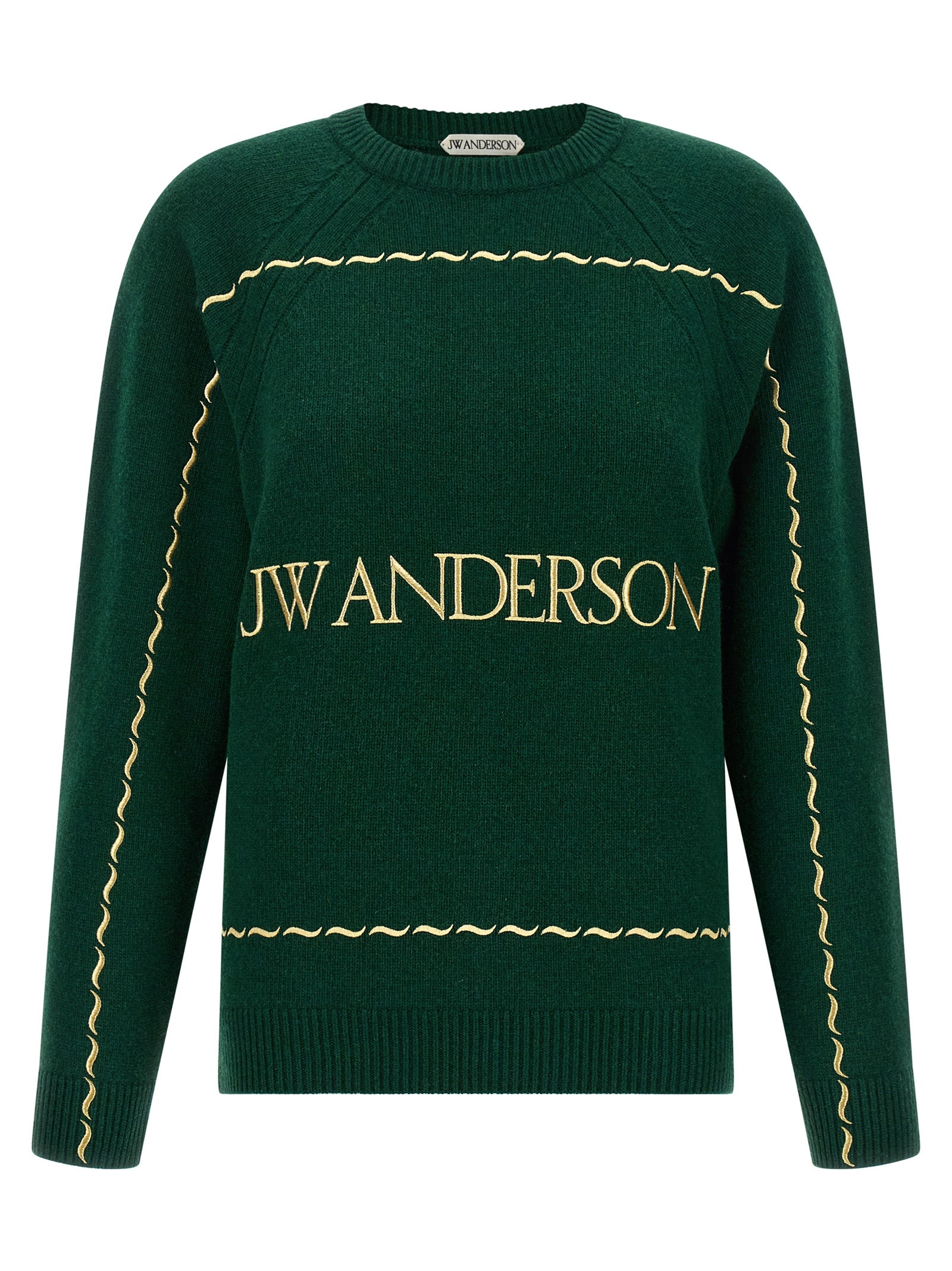 Cardigan by J.W.Anderson for women in wool bicolour, green & patterned showcases a luxurious silhouette, meticulously detailed with a sophisticated crew neckline and for a refined finish.