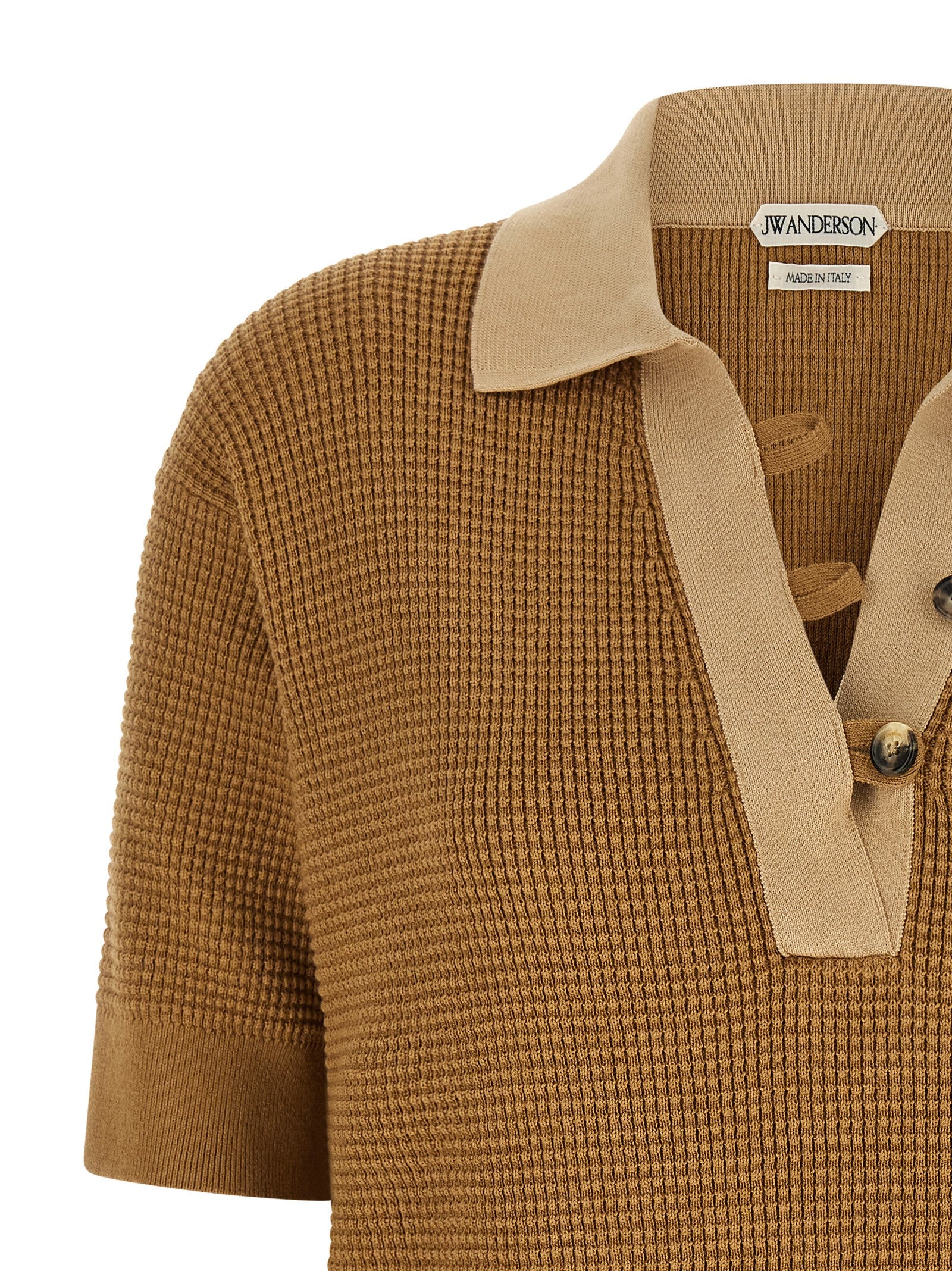 Polo Shirt by J.W.Anderson for women in cashmere cotton blend beige & signature showcases a enviable silhouette, featuring a refined turtle v-neck neckline and for a enviable finish.