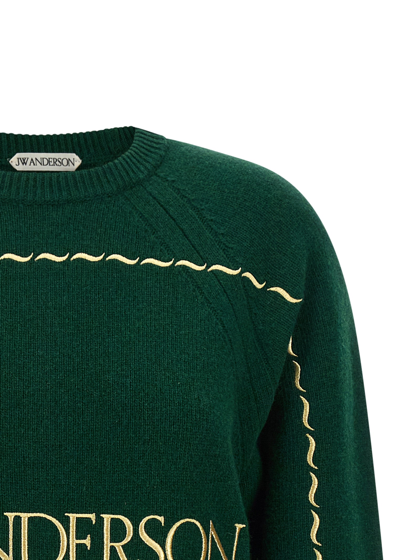Cardigan by J.W.Anderson for women in wool bicolour, green & patterned features a dramatic silhouette, showcasing a sophisticated crew neckline and dramatic detail for a timeless, premium look.