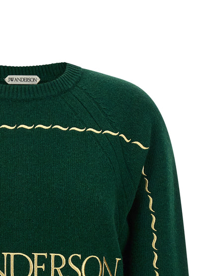 Cardigan by J.W.Anderson for women in wool bicolour, green & patterned features a dramatic silhouette, showcasing a sophisticated crew neckline and dramatic detail for a timeless, premium look.