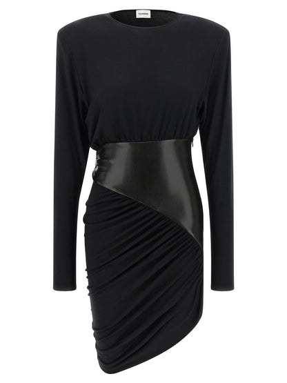 The Andamane Play Women's Corset Bustier Long-Sleeve Round Neck Viscose Faux Leather Dress - Black