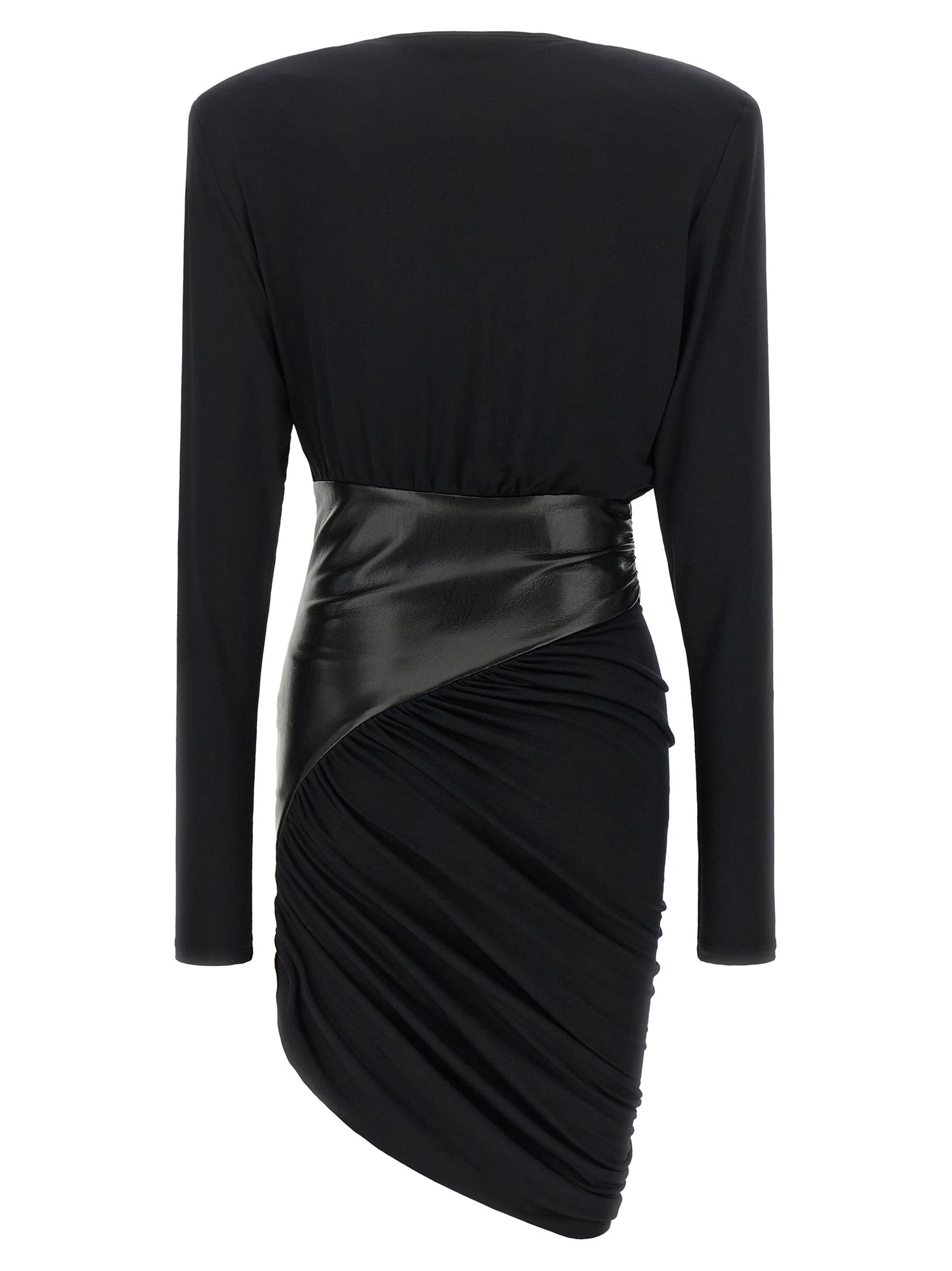 The Andamane Play Women's Corset Bustier Long-Sleeve Round Neck Viscose Faux Leather Dress - Black