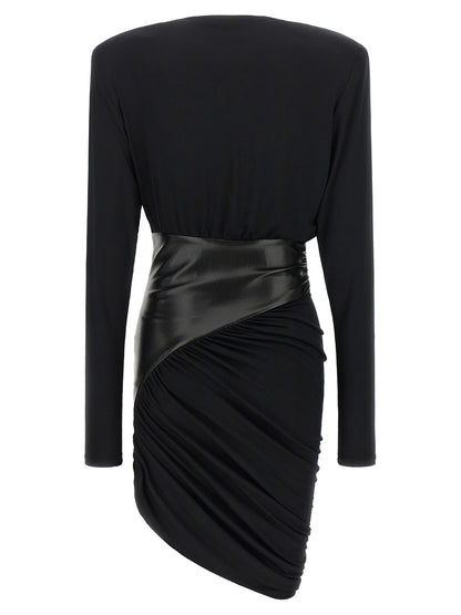 The Andamane Play Women's Corset Bustier Long-Sleeve Round Neck Viscose Faux Leather Dress - Black