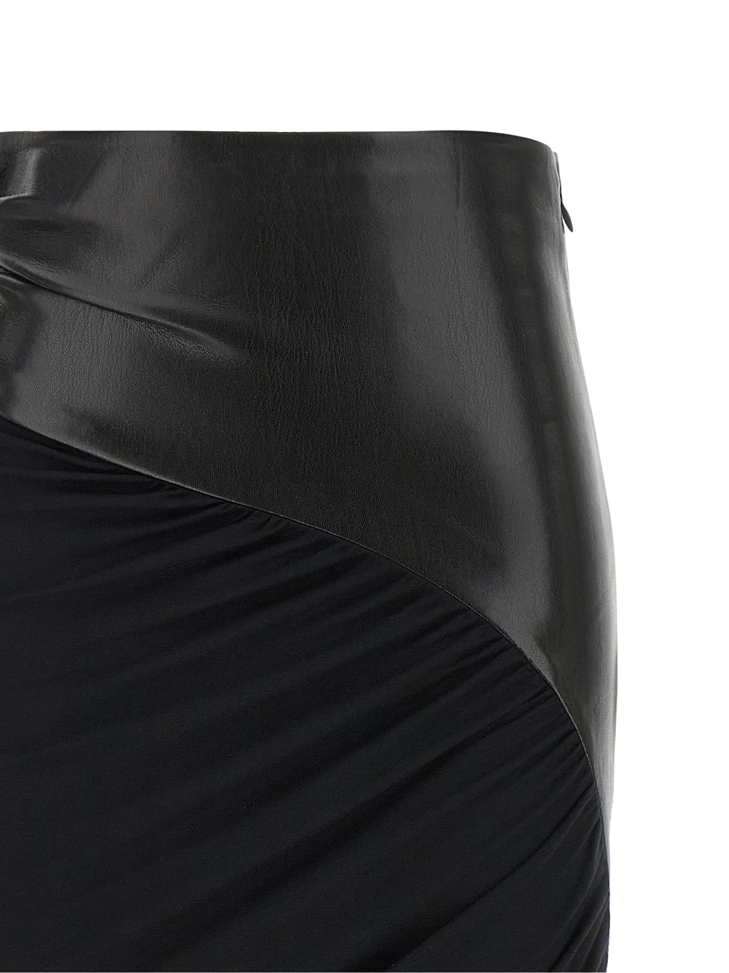 Skirt by The Andamane for women in viscose faux leather black & patterned showcases a dramatic silhouette, artfully capturing the essence of the Play Women's Asymmetrical Viscose Faux Leather Skirt in a dramatic midi cut for a refined look.