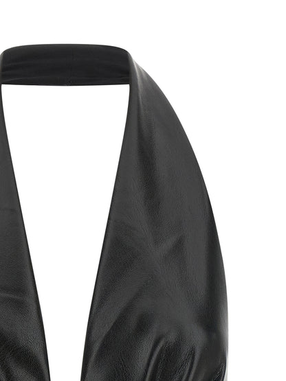 Bodysuit by The Andamane for women in polyester leather black, transparent & patterned features an exquisite silhouette with a refined v-neck plunging neckline and exquisite detailing.