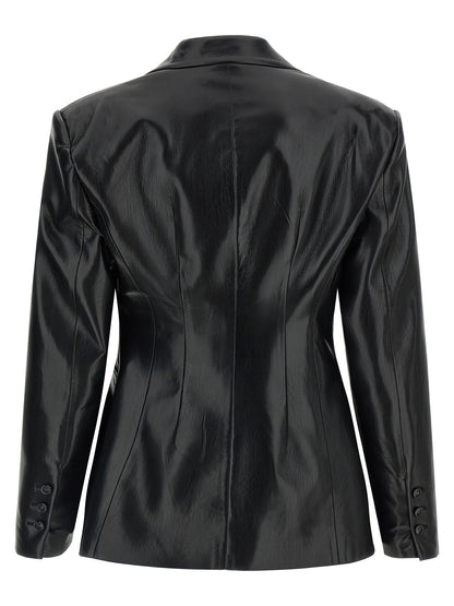 The Andamane Women's Single Breasted Polyester Faux Leather Blazer - Black