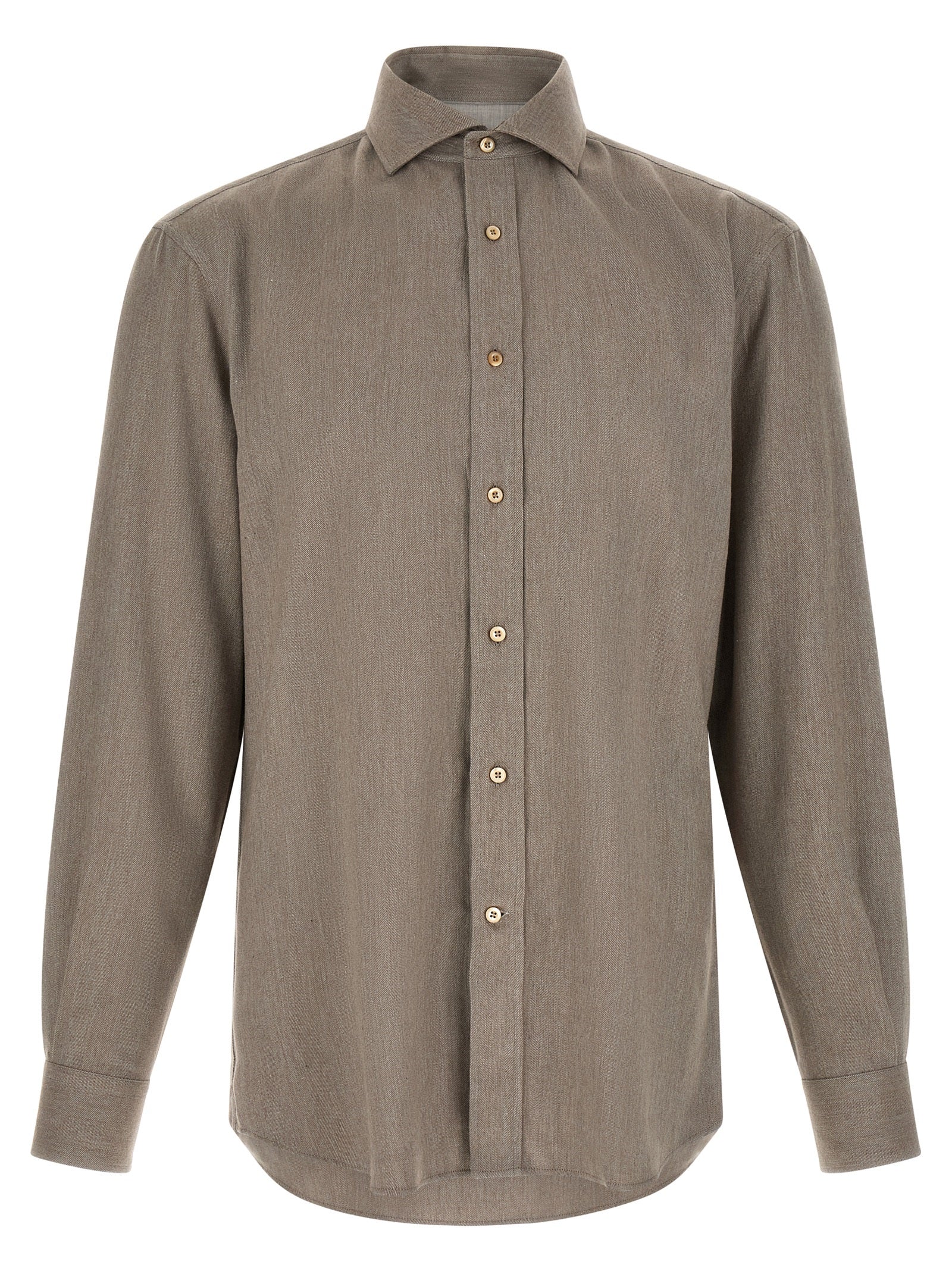 Shirt by Brunello Cucinelli for men in cotton gray, patterned & herringbone, featuring a nuanced and nuanced for a sophisticated finish.