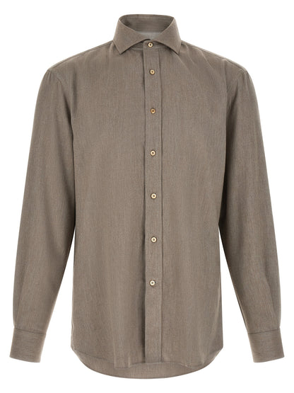 Shirt by Brunello Cucinelli for men in cotton gray, patterned & herringbone, featuring a nuanced and nuanced for a sophisticated finish.