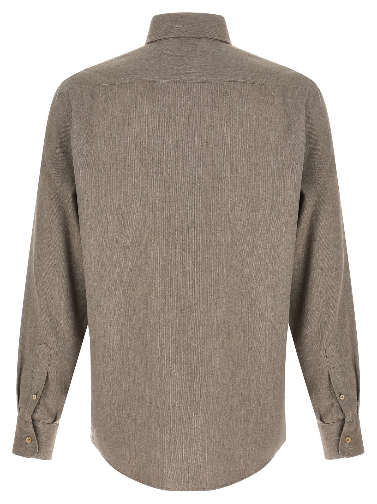 Shirt by Brunello Cucinelli for men in cotton gray, patterned & herringbone showcases a sharp silhouette, elegantly detailed with a sharp and sharp .