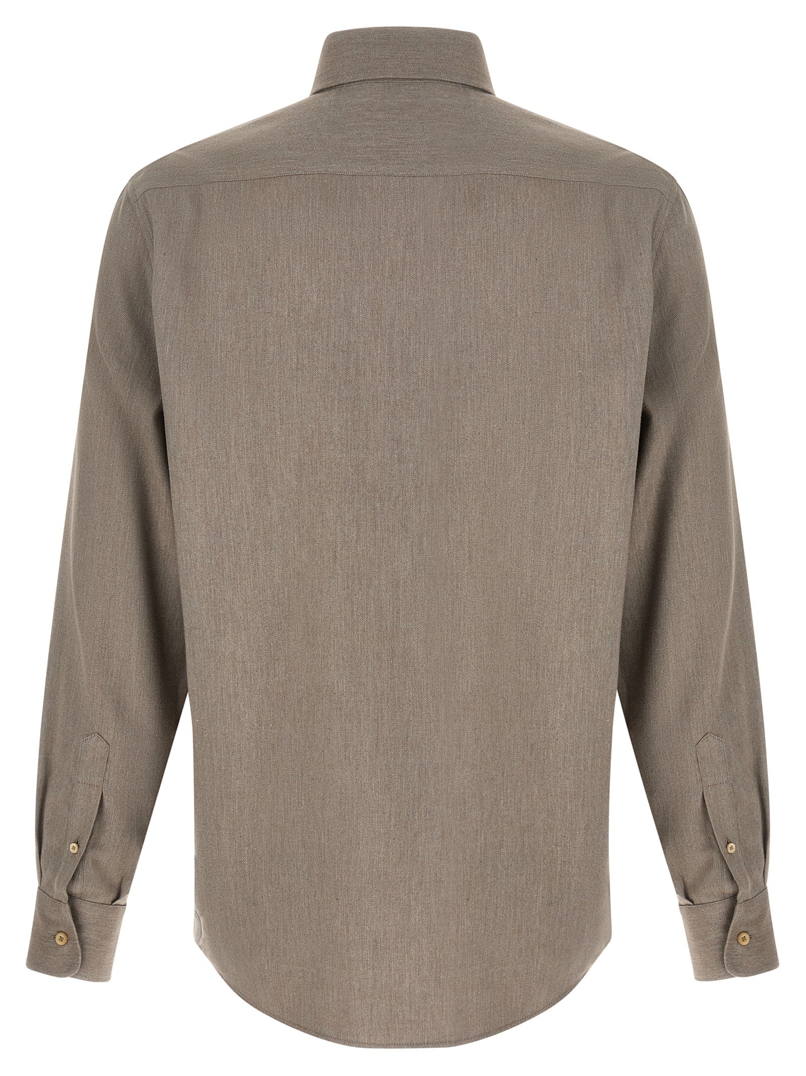 Shirt by Brunello Cucinelli for men in cotton gray, patterned & herringbone showcases a sharp silhouette, elegantly detailed with a sharp and sharp .