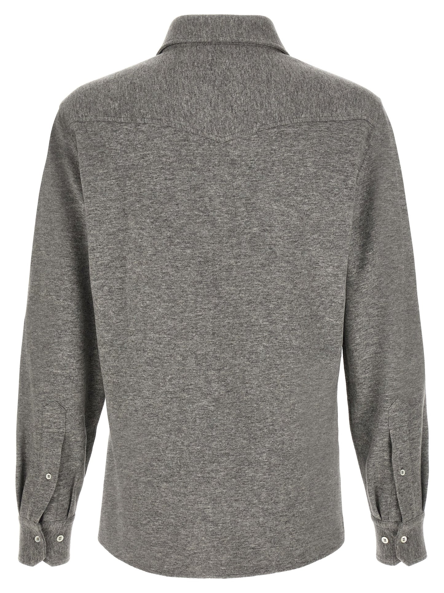 Shirt by Brunello Cucinelli for men in cotton & cashmere gray features an polished silhouette, showcasing a sophisticated and detail for a truly polished finish.