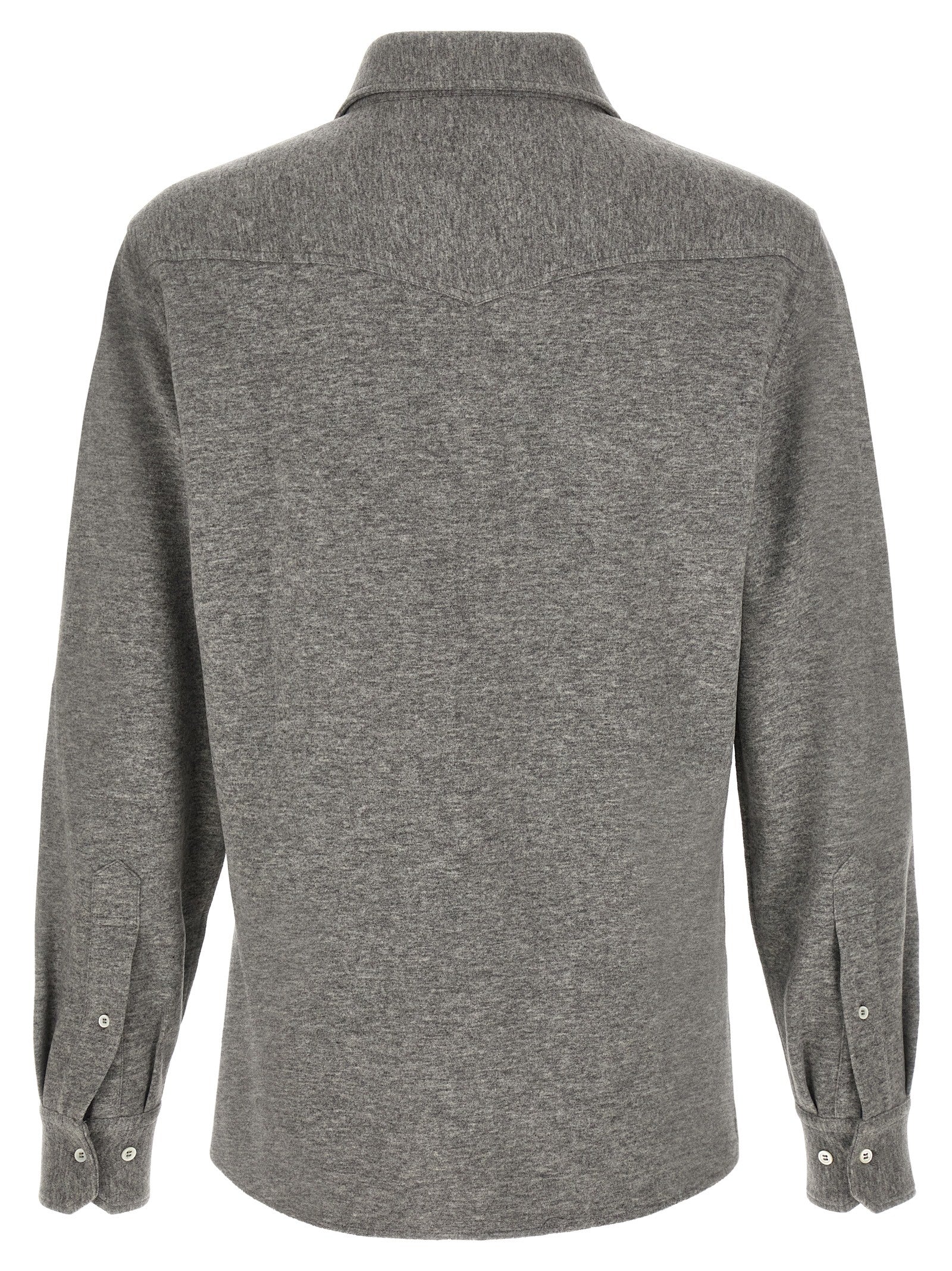 Shirt by Brunello Cucinelli for men in cotton & cashmere gray features an polished silhouette, showcasing a sophisticated and detail for a truly polished finish.