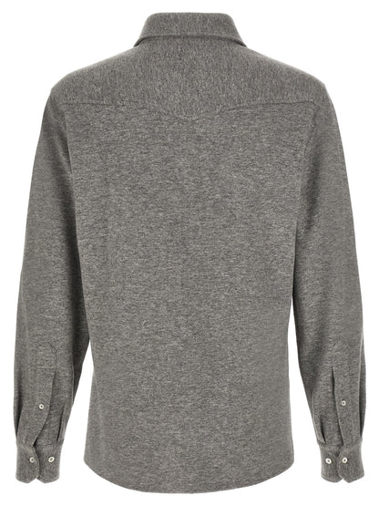 Shirt by Brunello Cucinelli for men in cotton & cashmere gray features an polished silhouette, showcasing a sophisticated and detail for a truly polished finish.