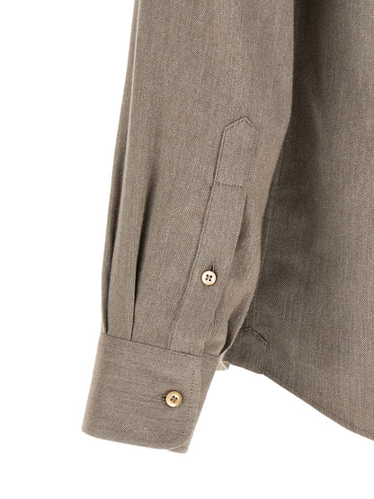 Shirt by Brunello Cucinelli for men in cotton gray, patterned & herringbone features an polished silhouette, showcasing a sophisticated and detail for a truly polished finish.