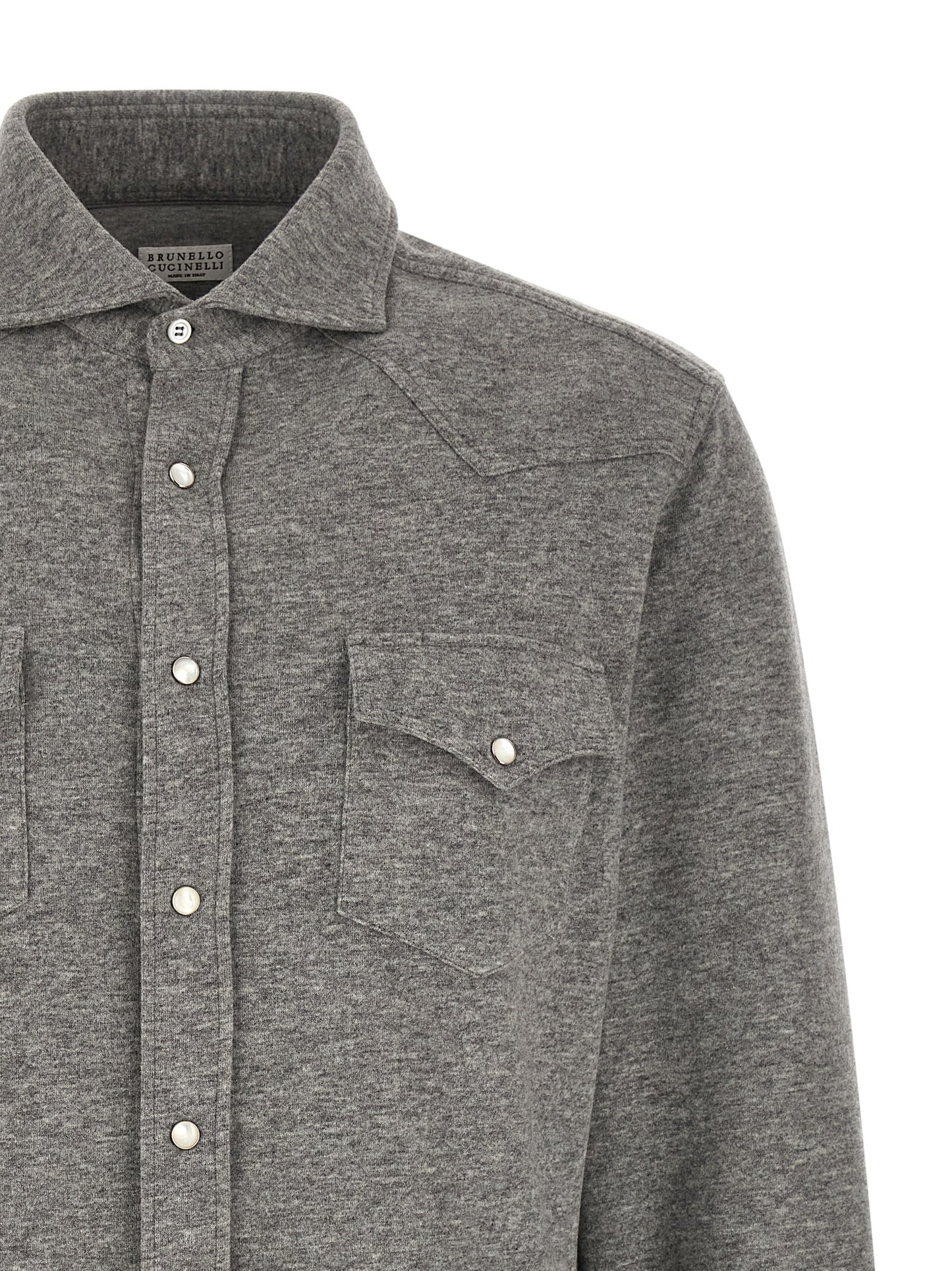 Shirt by Brunello Cucinelli for men in cotton & cashmere gray presents a discerning silhouette, showcasing a sophisticated and for a truly discerning finish.