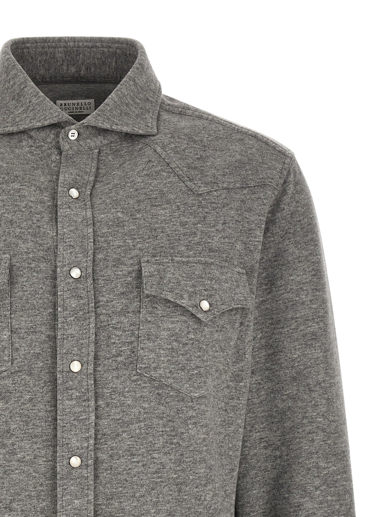 Shirt by Brunello Cucinelli for men in cotton & cashmere gray presents a discerning silhouette, showcasing a sophisticated and for a truly discerning finish.