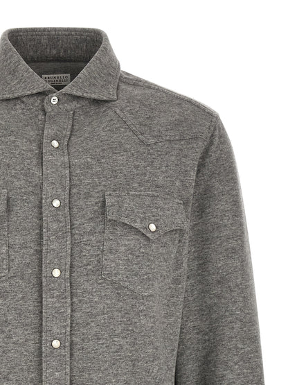 Shirt by Brunello Cucinelli for men in cotton & cashmere gray presents a discerning silhouette, showcasing a sophisticated and for a truly discerning finish.