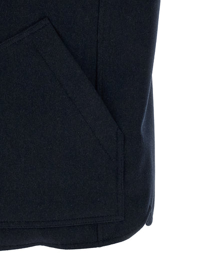 Vest by Brunello Cucinelli for men in nylon flannel leather & goose-down beige, brown, navy & silver showcases a dynamic silhouette, perfectly balancing pockets & insulated with a dynamic for a sophisticated, high-fashion look.