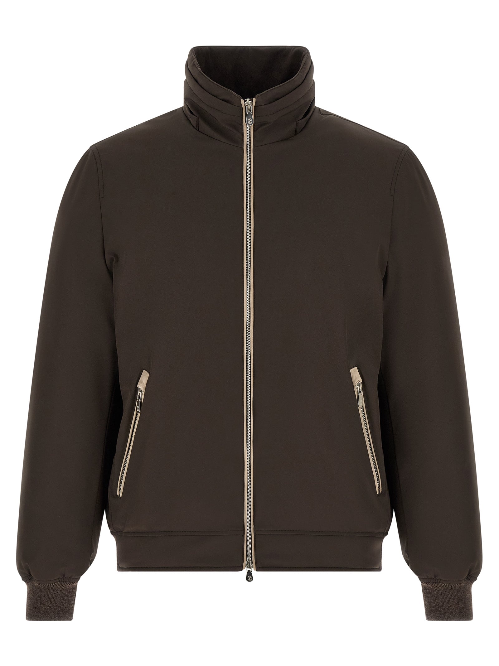 This Hooded Puffer Jacket by Brunello Cucinelli for men in nylon goose-down cashmere & lambskin leather brown exhibits a edgy silhouette, meticulously detailed with functional thermal, pockets, hooded & insulated and a edgy hooded neckline for a edgy finish.