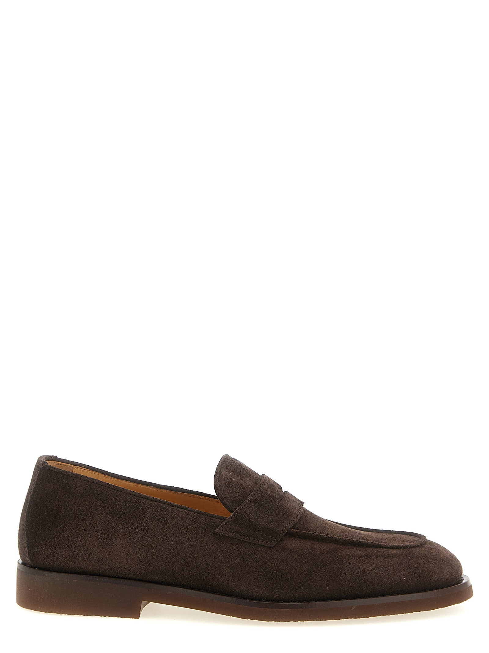 Loafer Slip-On Shoes by Brunello Cucinelli for men in calfskin suede leather brown & gold showcases a resplendent Men's Calfskin Suede Leather Loafer Slip-On Shoes aesthetic, defined by its resplendent and elegant .