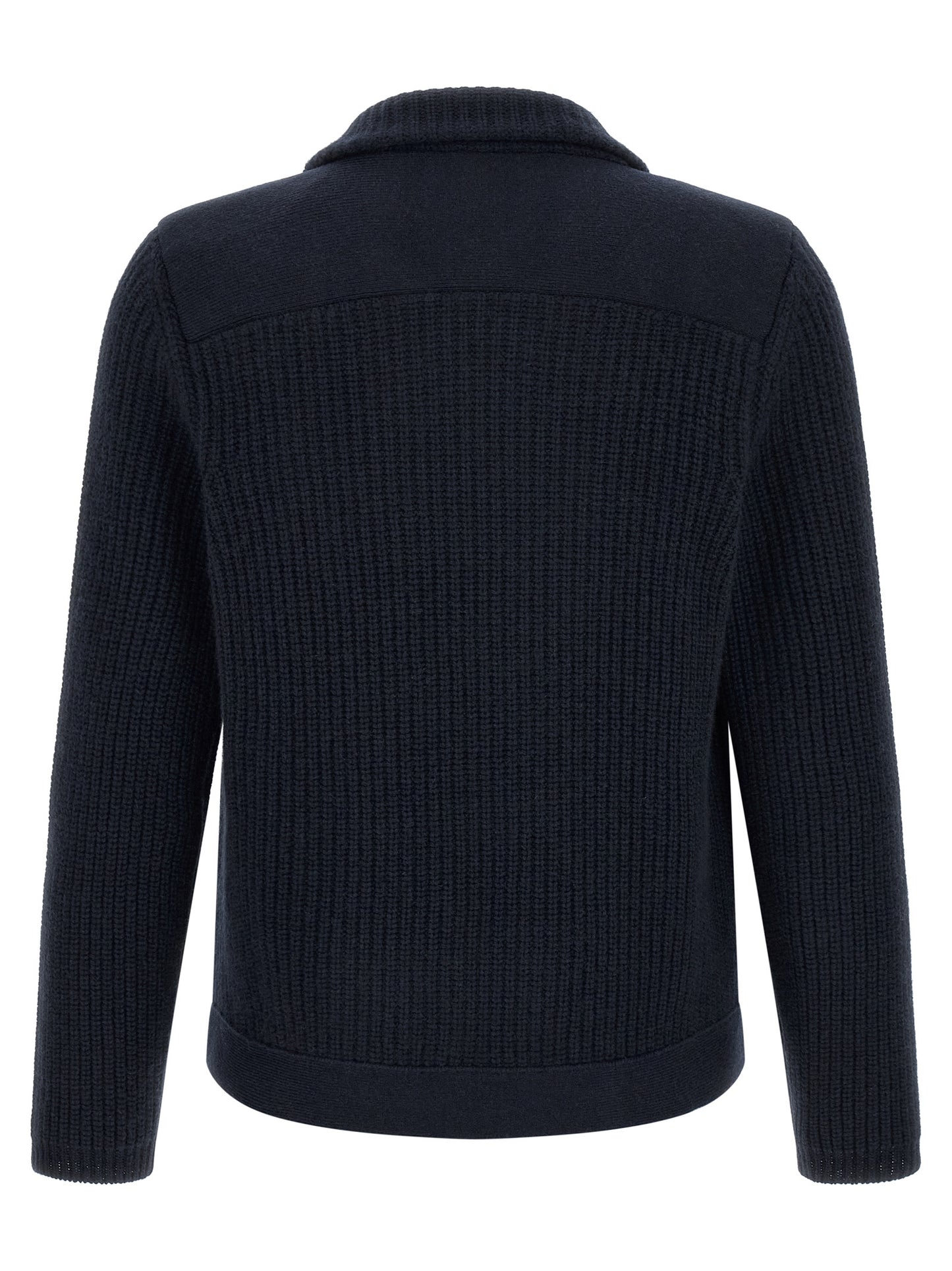Cardigan by Brunello Cucinelli for men in cashmere navy features a nuanced silhouette with a refined shirt-collar neckline and nuanced detailing for a sophisticated look.
