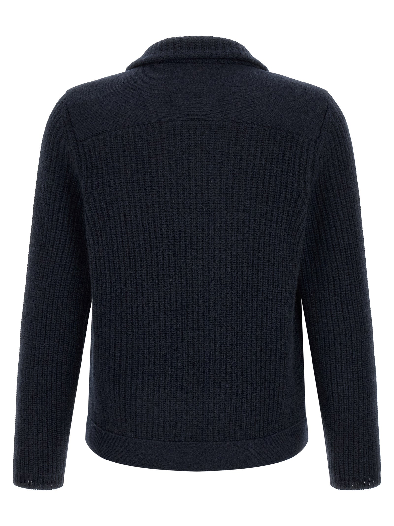 Cardigan by Brunello Cucinelli for men in cashmere navy features a nuanced silhouette with a refined shirt-collar neckline and nuanced detailing for a sophisticated look.
