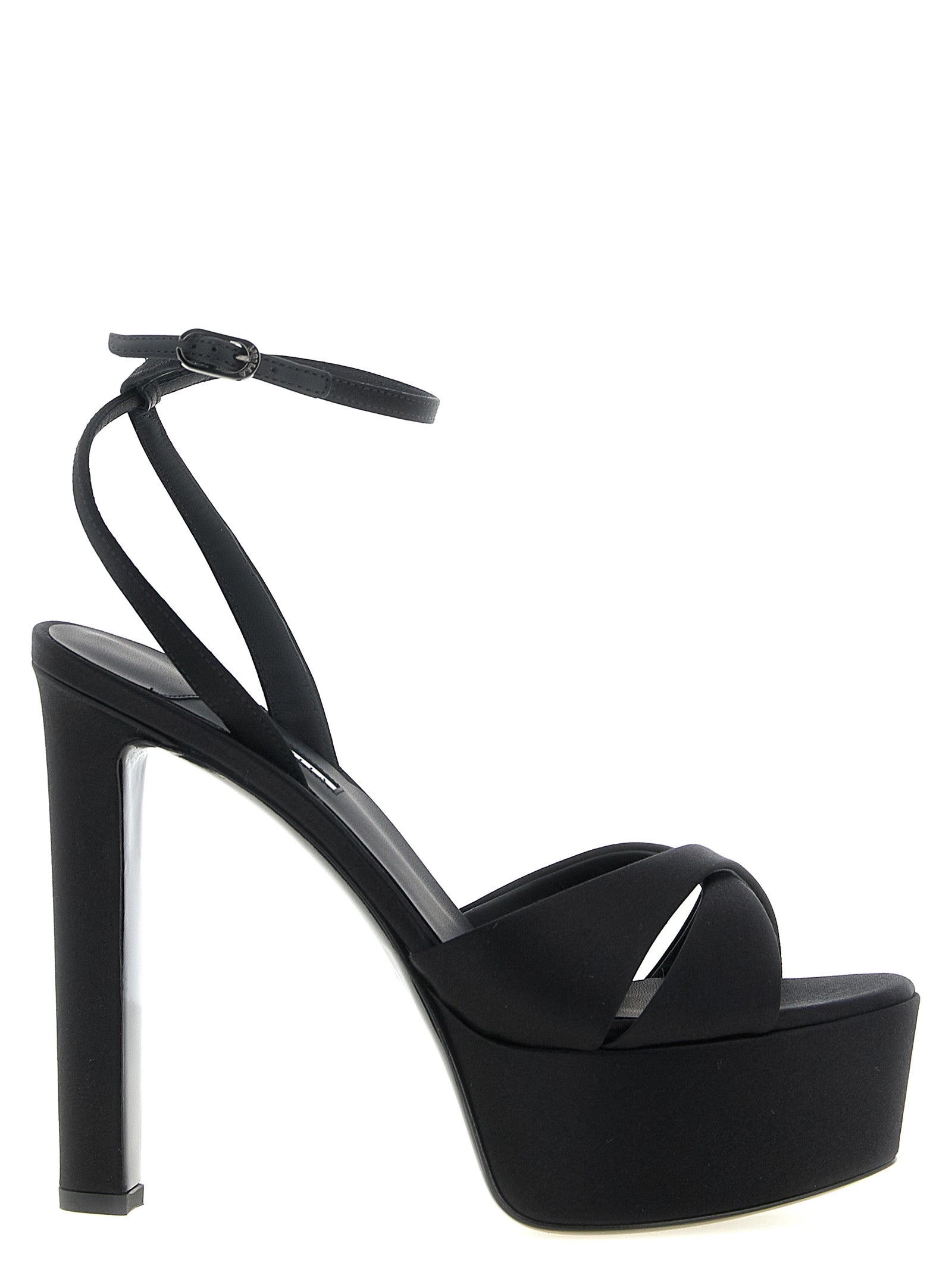 Platform Stiletto Ankle Strap Sandals by LE SILLA for women in viscose silk & leather black features an effortlessly chic silhouette from the Women's Viscose Silk & Leather Platform Stiletto Ankle Strap Sandals collection, showcasing a effortlessly chic stiletto platform and elegant .