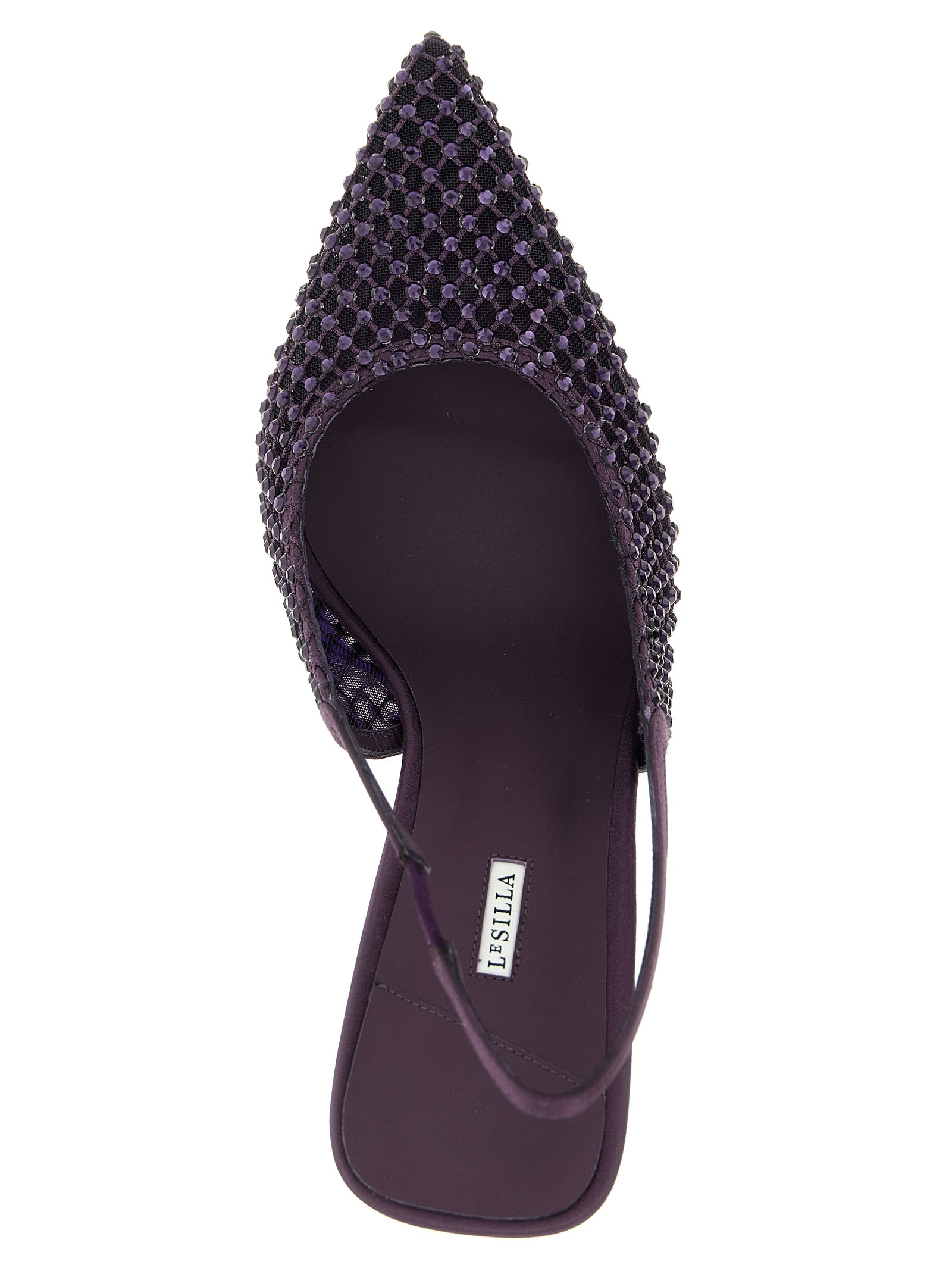 High-Heel Stiletto Slingback Pumps Heels by LE SILLA for women in satin polyester leather & mesh purple & transparent features a effortless chic silhouette, showcasing the Women's Satin Polyester Leather & Mesh High-Heel Stiletto Slingback Pumps Heels design with a effortless chic stiletto high-heel and for a effortless chic finish.