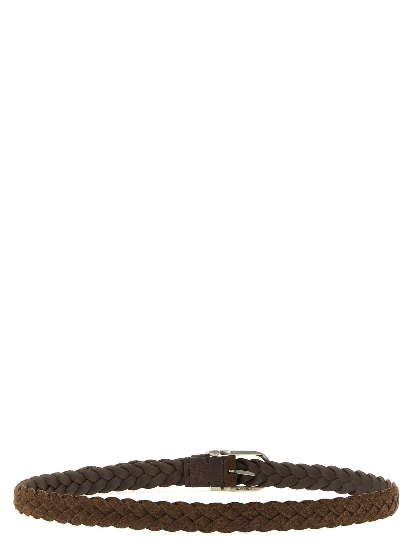 Belt by Brunello Cucinelli for men in suede calfskin leather brown, silver & patterned features an artisanal silhouette, showcasing the artisanal craftsmanship of the Suede Calfskin Leather Belt collection for a artisanal finish.