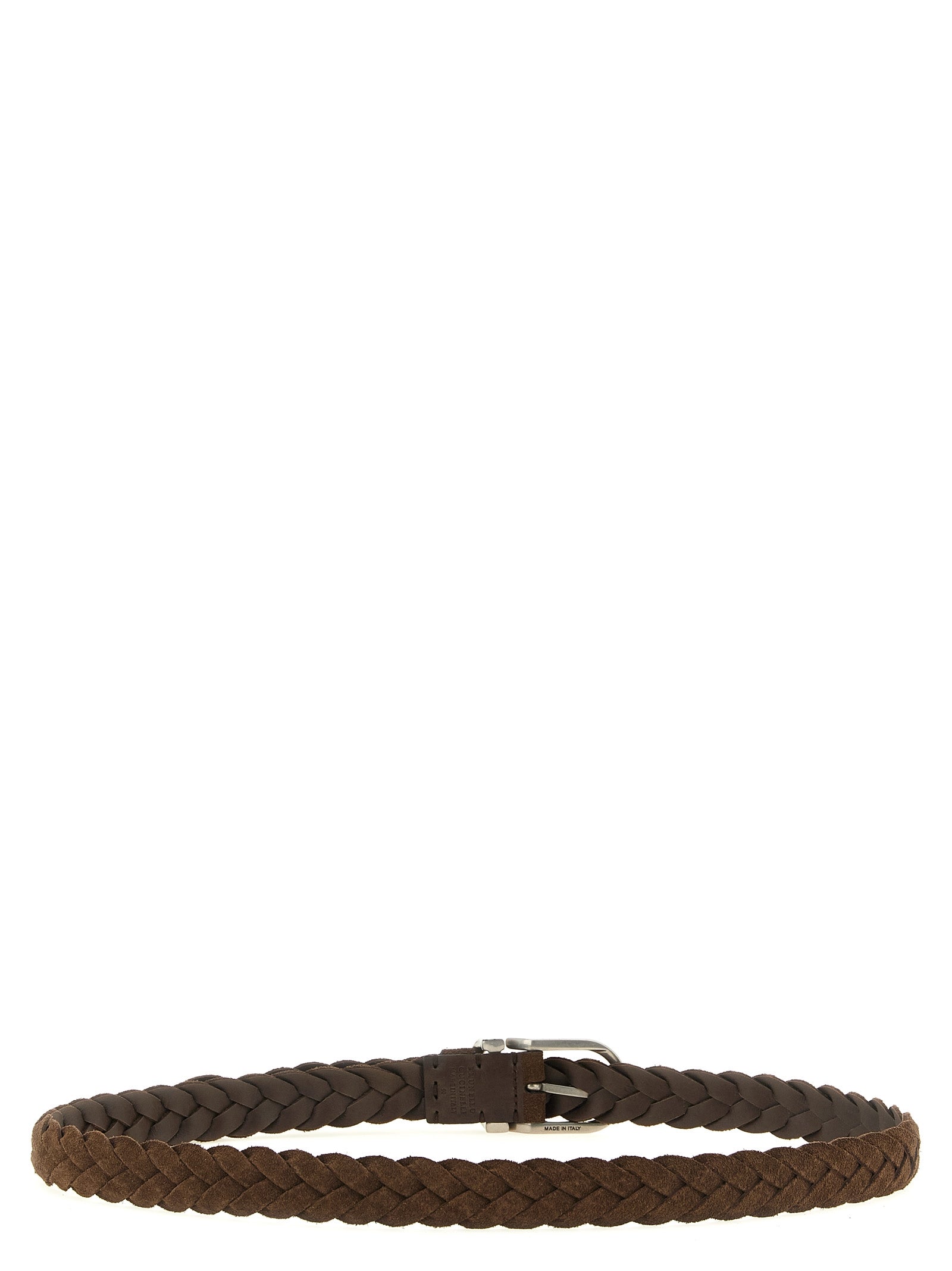 Belt by Brunello Cucinelli for men in suede calfskin leather brown, silver & patterned features an artisanal silhouette, showcasing the artisanal craftsmanship of the Suede Calfskin Leather Belt collection for a artisanal finish.