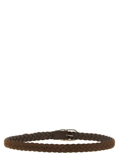 Belt by Brunello Cucinelli for men in suede calfskin leather brown, silver & patterned features an artisanal silhouette, showcasing the artisanal craftsmanship of the Suede Calfskin Leather Belt collection for a artisanal finish.