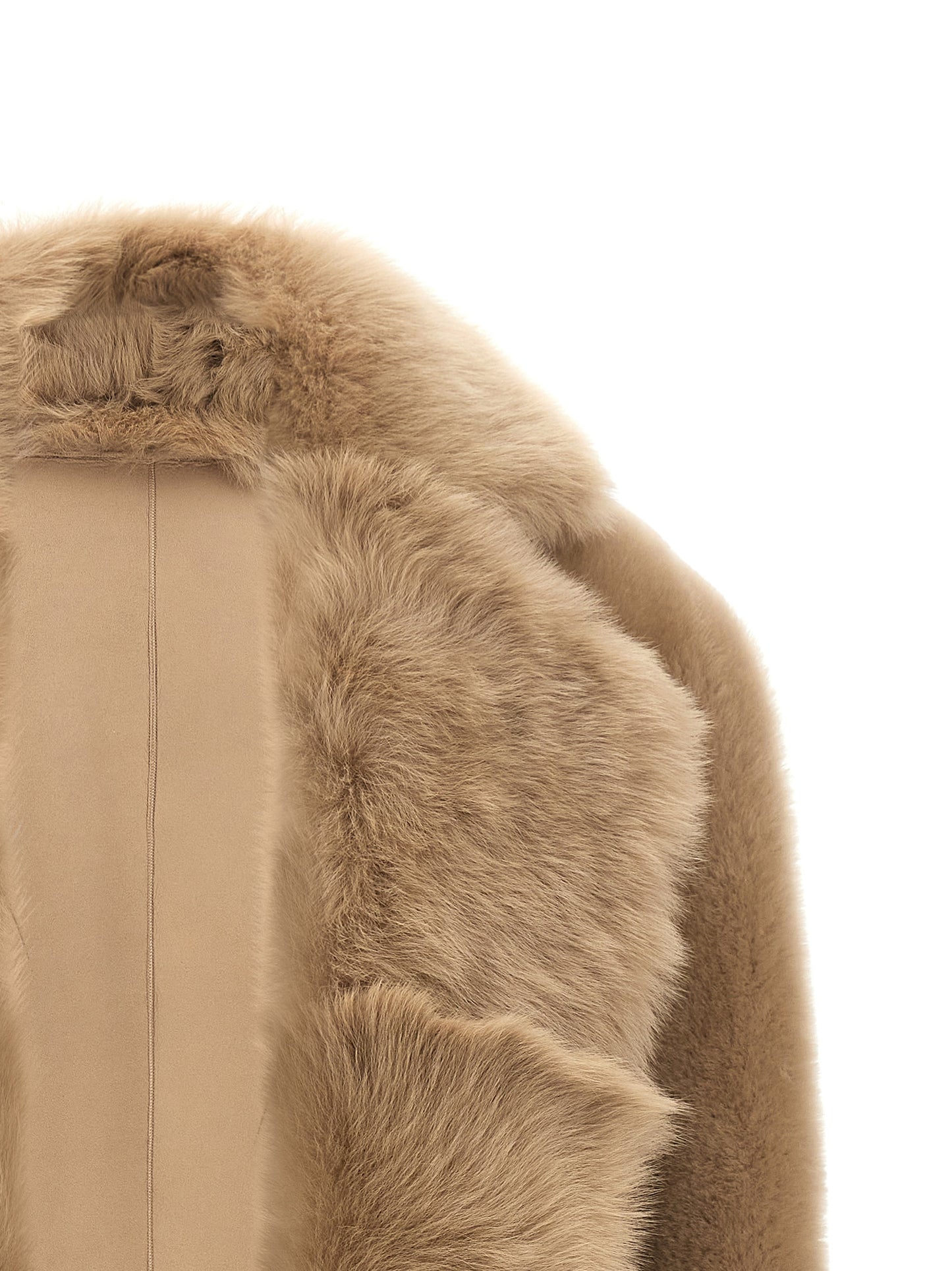 Vest by BLANCHA for women in lamb shearling beige & hazelnut features an contemporary silhouette, showcasing refined pockets and a contemporary for a sophisticated layered look.
