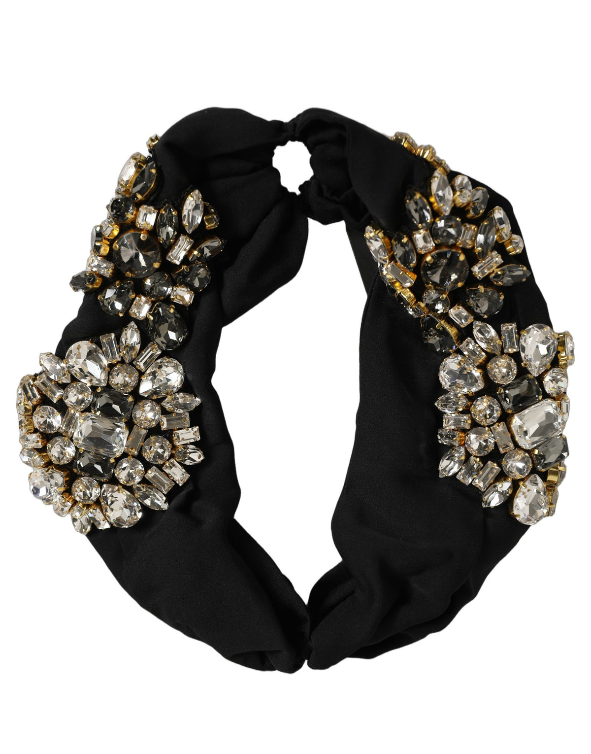 Dolce & Gabbana Crystal Elastane Satin & Silk Headband - Black Signature