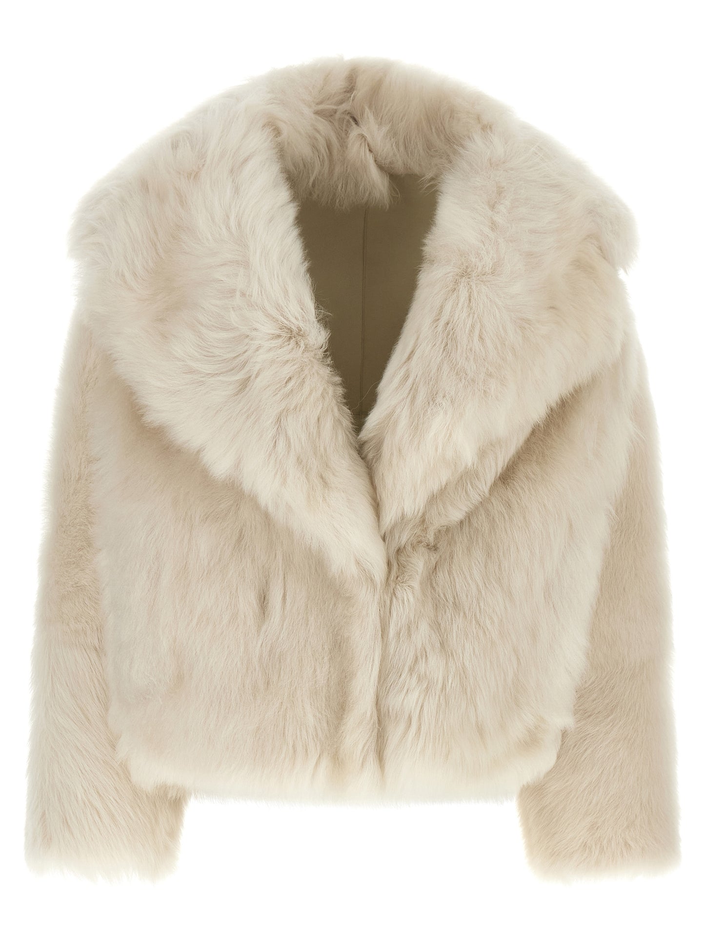 Overcoat by BLANCHA for women in leather & lamb shearling white showcases a enveloping silhouette, detailed with distinctive and a enveloping shawl-collar neckline.