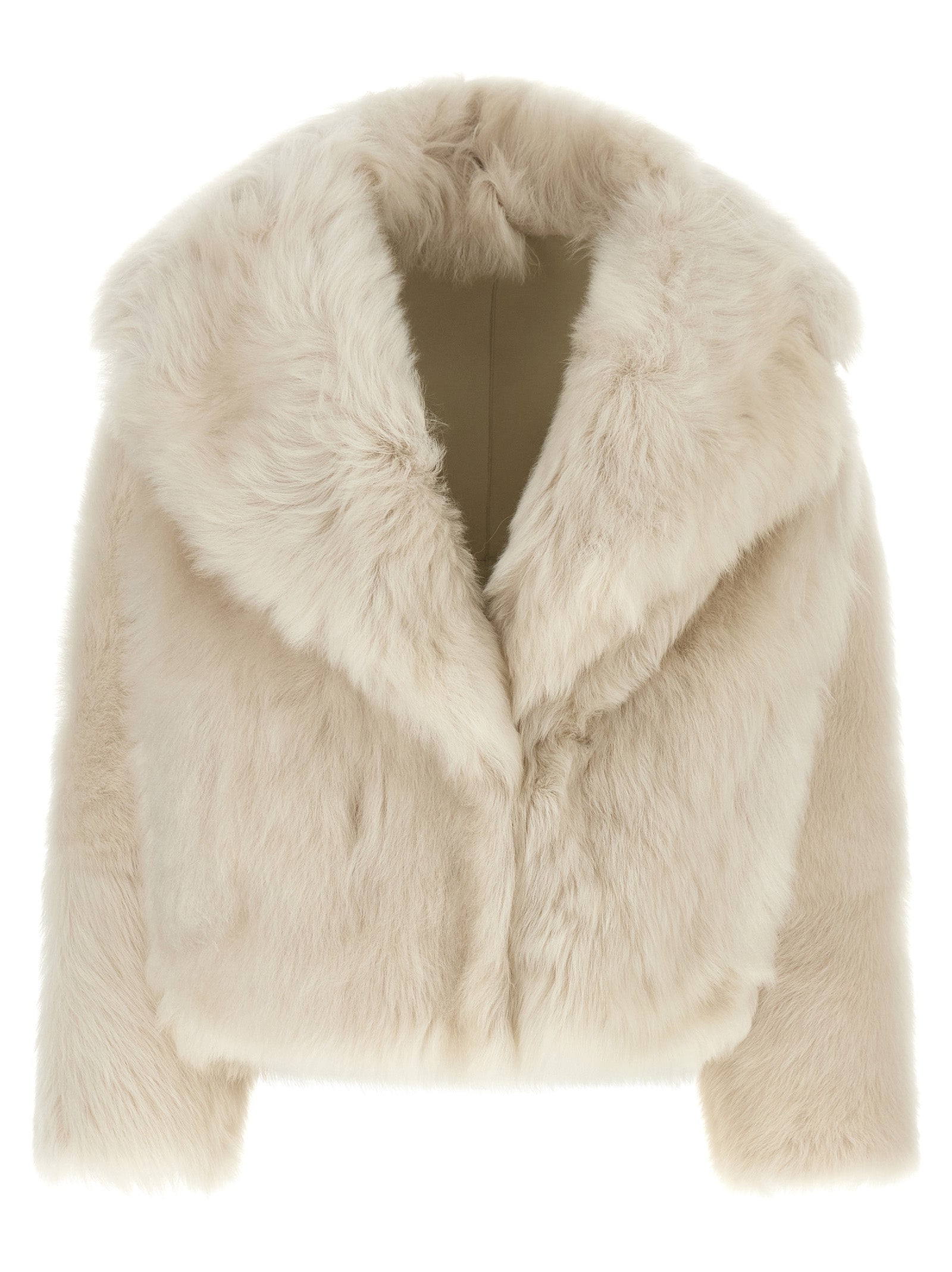 Overcoat by BLANCHA for women in leather & lamb shearling white showcases a enveloping silhouette, detailed with distinctive and a enveloping shawl-collar neckline.