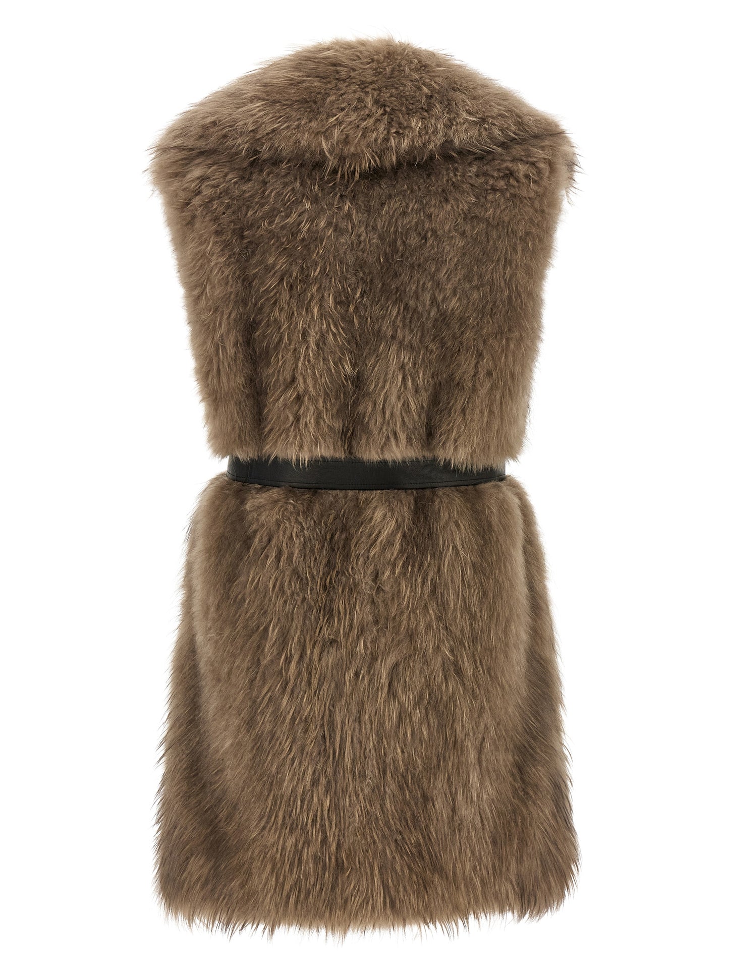 Vest by BLANCHA for women in cashmere goat leather & lamb shearling beige, black & natural features an on trend silhouette, showcasing a sophisticated shawl-collar neckline and premium for a truly on trend finish.
