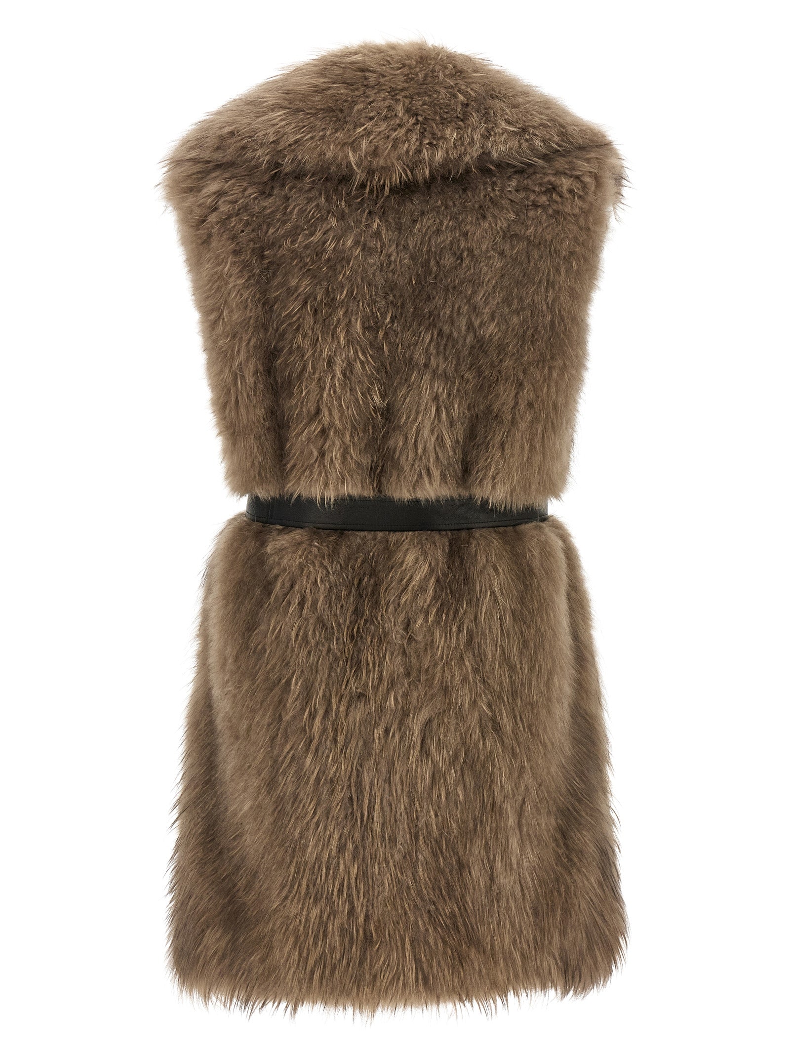 Vest by BLANCHA for women in cashmere goat leather & lamb shearling beige, black & natural features an on trend silhouette, showcasing a sophisticated shawl-collar neckline and premium for a truly on trend finish.