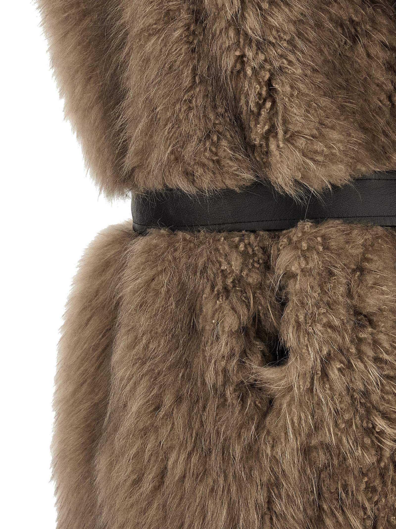 Vest by BLANCHA for women in cashmere goat leather & lamb shearling beige, black & natural showcases a utilitarian silhouette, artfully incorporating and a utilitarian for a truly utilitarian finish.