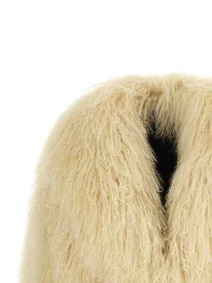 Jacket by BLANCHA for women in cashmere beige, cream & natural features an utilitarian silhouette with a refined v-neck neckline, showcasing sophisticated for an utilitarian aesthetic.