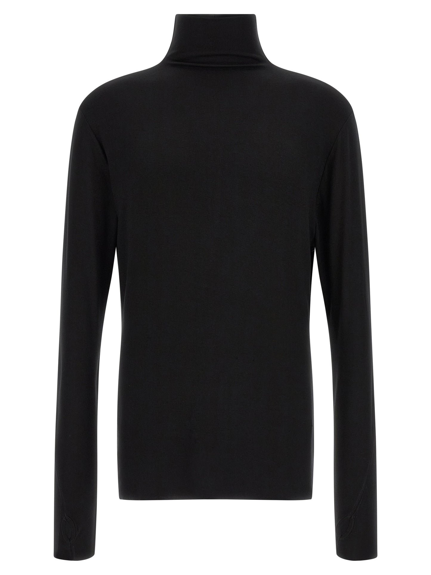 Cardigan by Thom Krom for men in viscose black & patterned showcases a captivating silhouette, artfully detailed with a captivating long-sleeve and turtle high-neck neckline for a truly sophisticated captivating look.