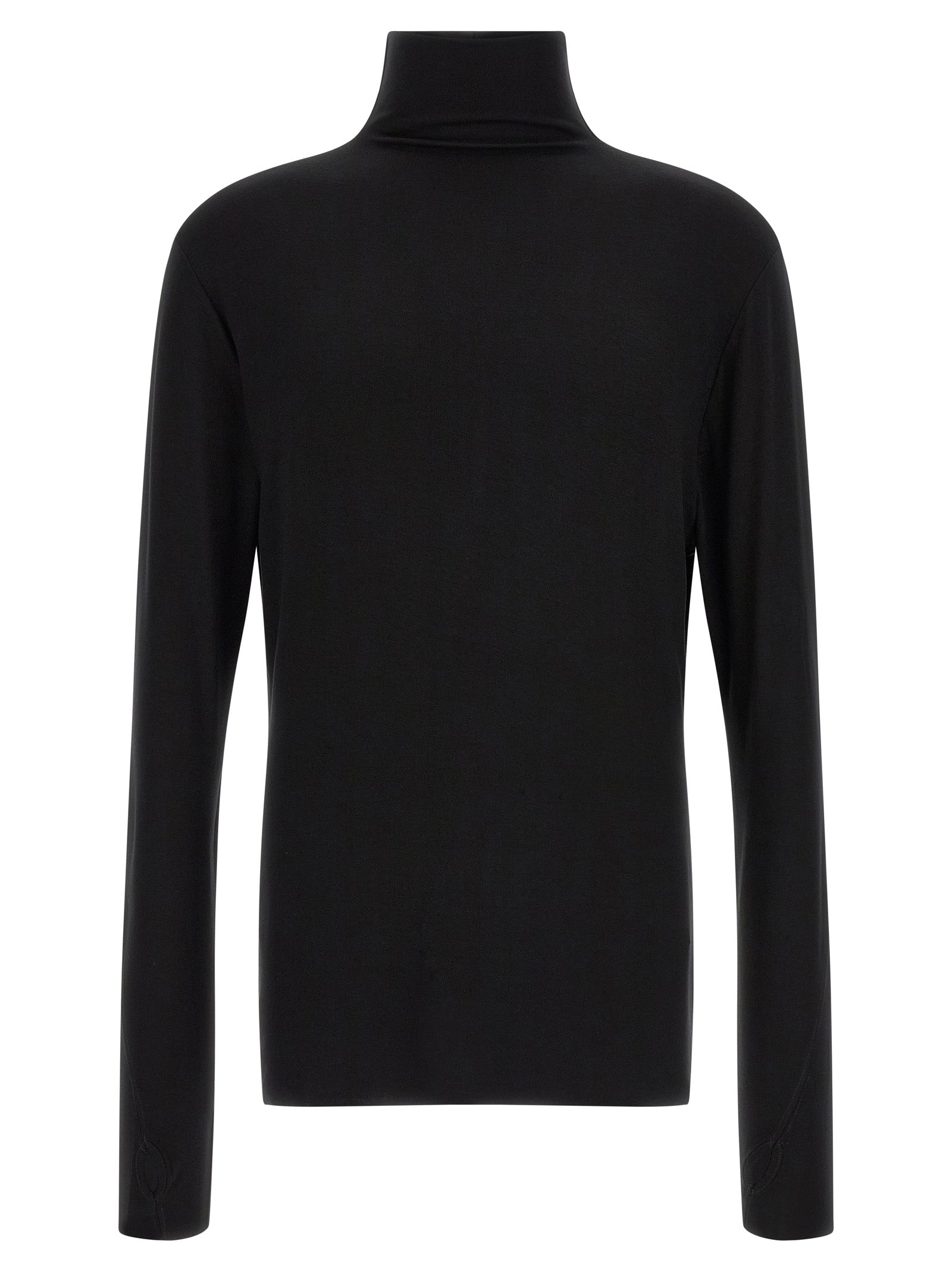 Cardigan by Thom Krom for men in viscose black & patterned showcases a captivating silhouette, artfully detailed with a captivating long-sleeve and turtle high-neck neckline for a truly sophisticated captivating look.