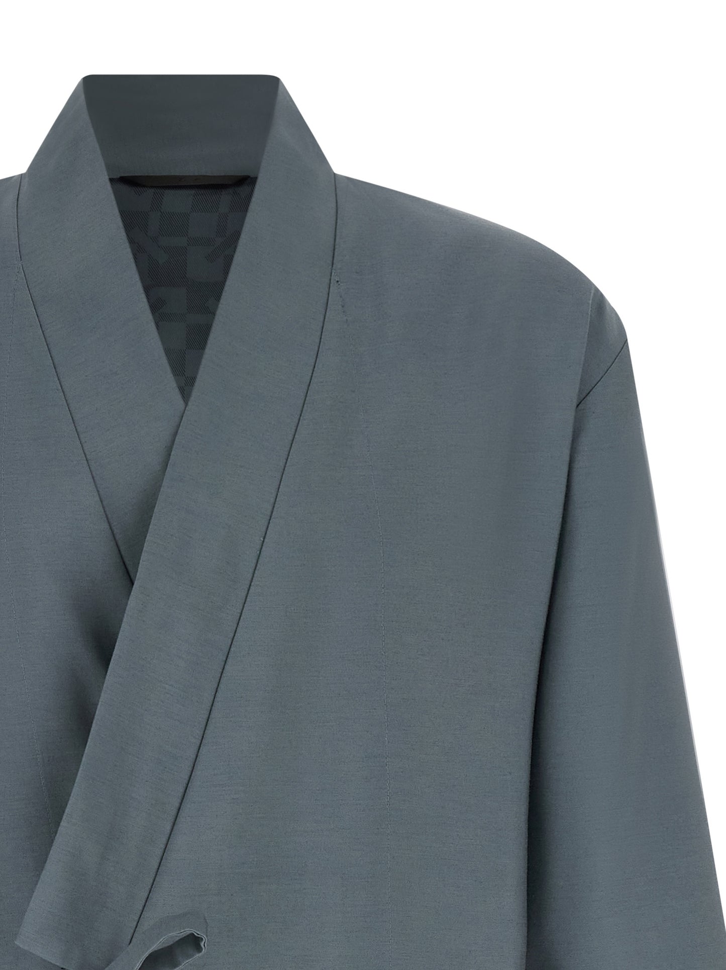 Blazer by Kenzo for men in viscose wool gray features an sartorial silhouette, showcasing a sophisticated wrap v-neck neckline and sartorial for a truly sartorial finish.