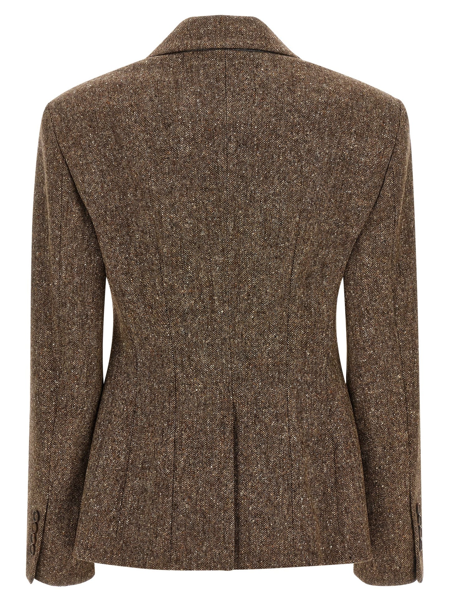 Blazer by Brunello Cucinelli for women in silk crepe & virgin wool brown & horn presents a distinguished silhouette, detailed with a distinguished and distinctive for a truly sophisticated finish.