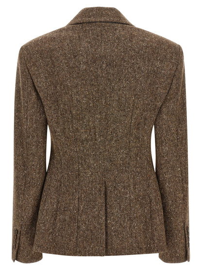 Blazer by Brunello Cucinelli for women in silk crepe & virgin wool brown & horn presents a distinguished silhouette, detailed with a distinguished and distinctive for a truly sophisticated finish.