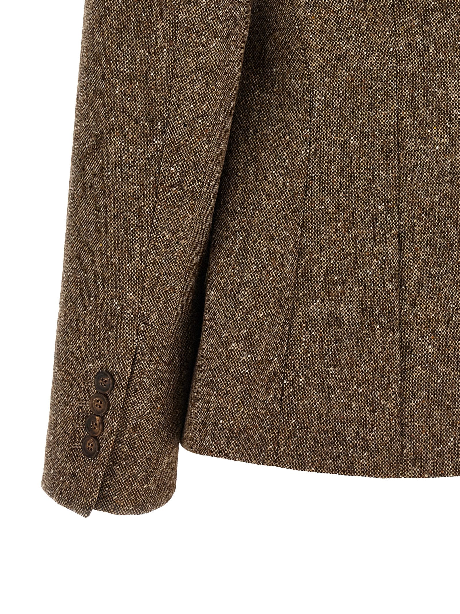Blazer by Brunello Cucinelli for women in silk crepe & virgin wool brown & horn showcases a discerning silhouette, elegantly detailed with a sophisticated and premium for a truly discerning finish.