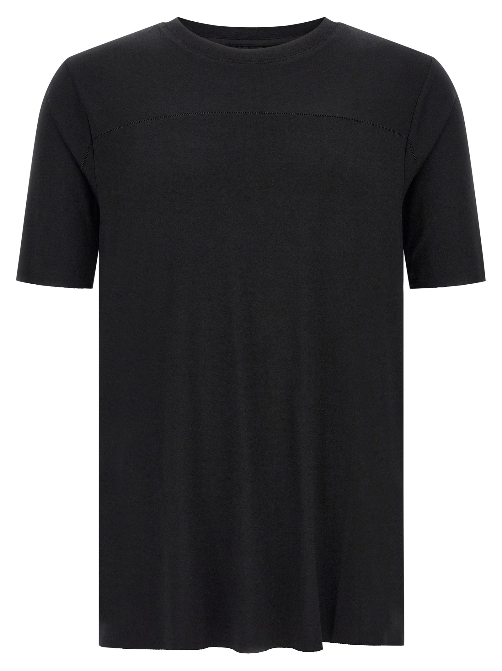 T-Shirt by Thom Krom for men in viscose black showcases a unassuming silhouette, artfully detailed with a refined crew neckline and unassuming short-sleeve for a sophisticated, contemporary look.