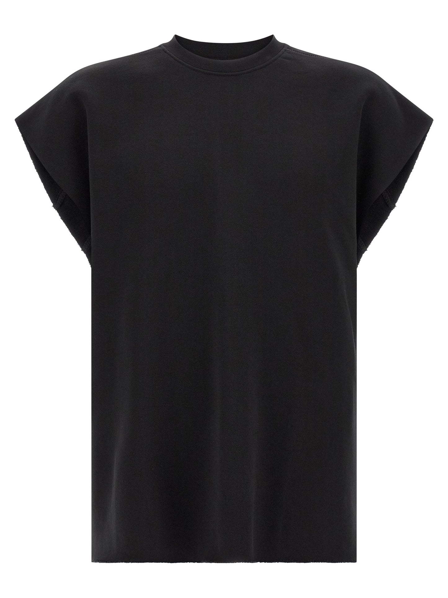 Activewear Sweatshirt by Thom Krom for men in cotton black presents a dynamic silhouette, featuring a dynamic crew neckline and sleeveless detailed with functional .