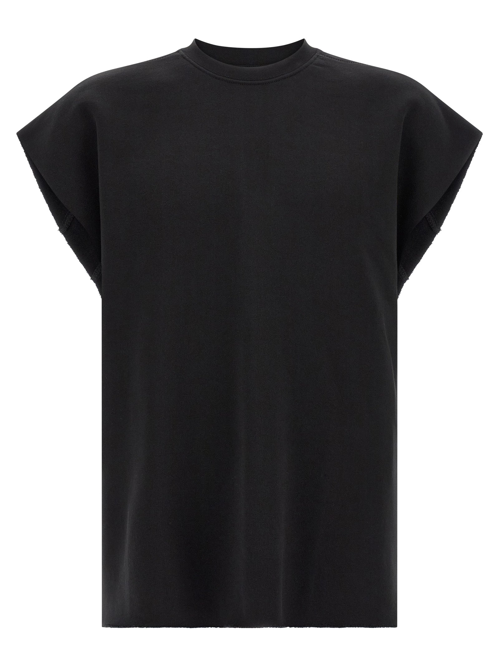 Activewear Sweatshirt by Thom Krom for men in cotton black presents a dynamic silhouette, featuring a dynamic crew neckline and sleeveless detailed with functional .