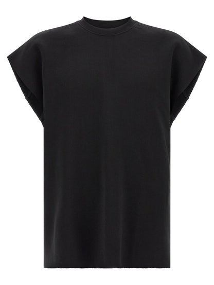 Activewear Sweatshirt by Thom Krom for men in cotton black presents a dynamic silhouette, featuring a dynamic crew neckline and sleeveless detailed with functional .