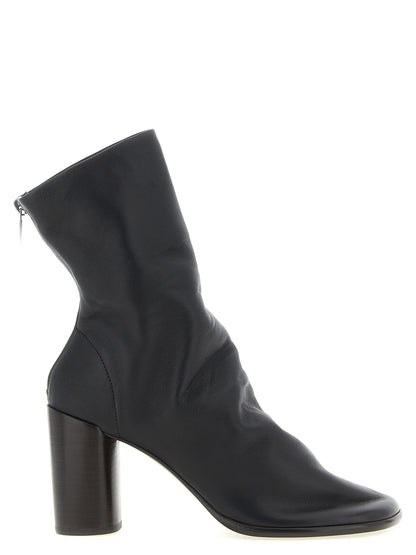 Ankle Boots by Lemaire for women in lambskin leather brown, gold & natural features an effortless chic silhouette from the Women's Lambskin Leather Ankle Boots collection, showcasing a effortless chic block-heel and refined for an effortless chic look.